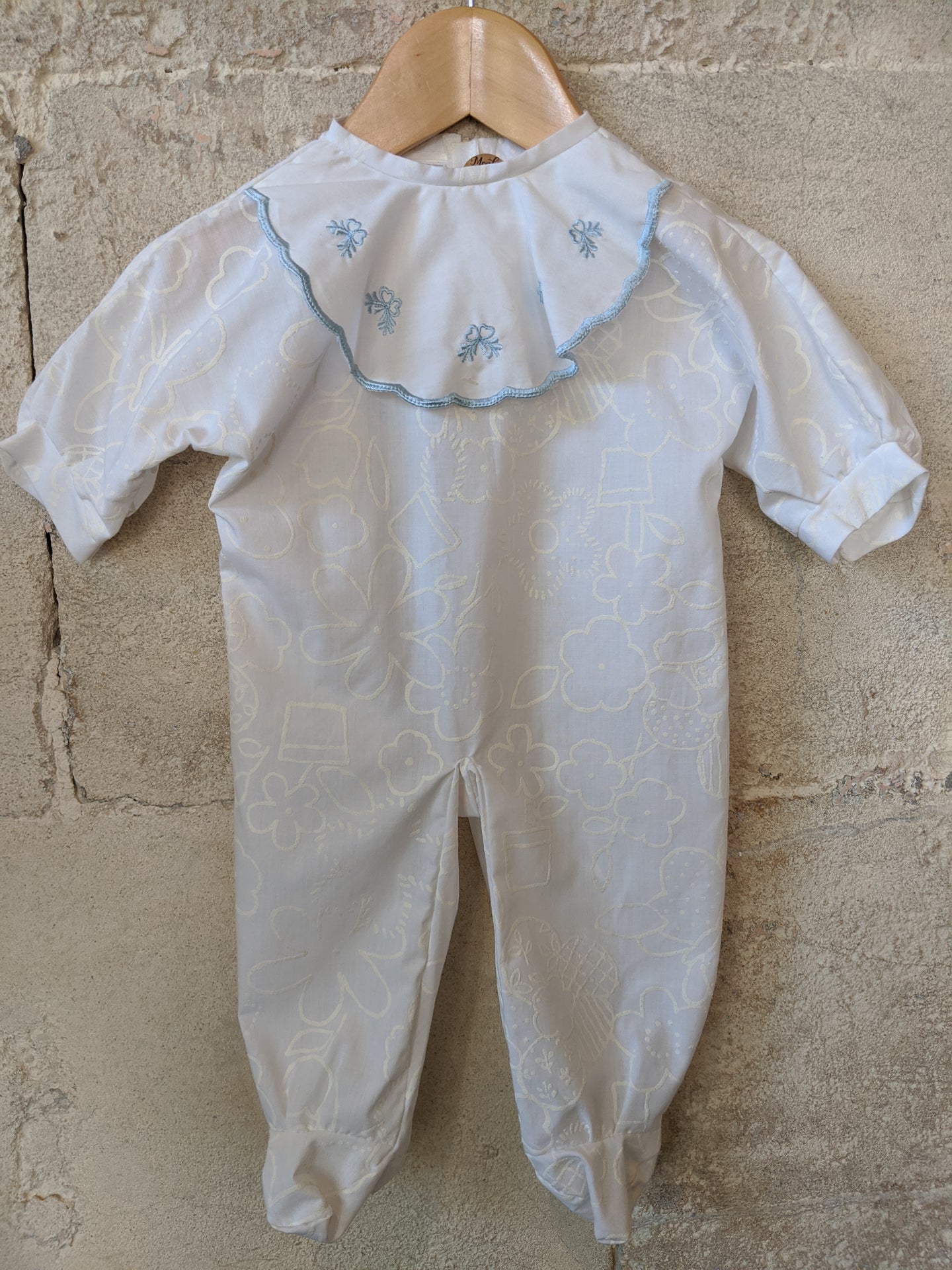 Antique Handmade White Floral Playsuit - 3 Months