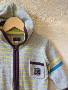 FREE Sergent Major Hooded Cotton Cardigan with Lime Stripes - 12 Months