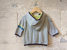 Load image into Gallery viewer, FREE Sergent Major Hooded Cotton Cardigan with Lime Stripes - 12 Months
