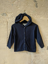 Load image into Gallery viewer, Smart French Navy Cotton Knit Hooded Cardigan - 12 Months

