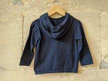 Load image into Gallery viewer, Smart French Navy Cotton Knit Hooded Cardigan - 12 Months

