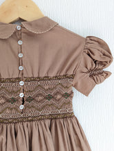 Load image into Gallery viewer, Amazing Warm Brown 1960s Handmade Smocked Dress - 18 Months
