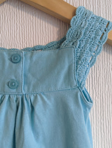 Floaty Crochet Turquoise Tee - 6 Months