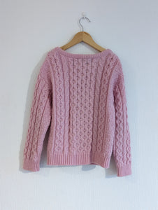Pastel Pink Merino Cable Knit Cardigan - 7 Years