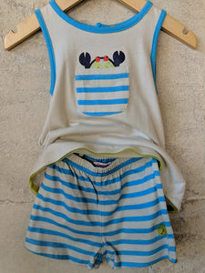 NEW Cute Crab Blue Striped Cotton Shorts & Top Set - 6 Months