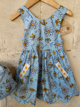 Load image into Gallery viewer, Little Bee Sky Blue Summer Dress &amp; Matching Hat - 6 Months
