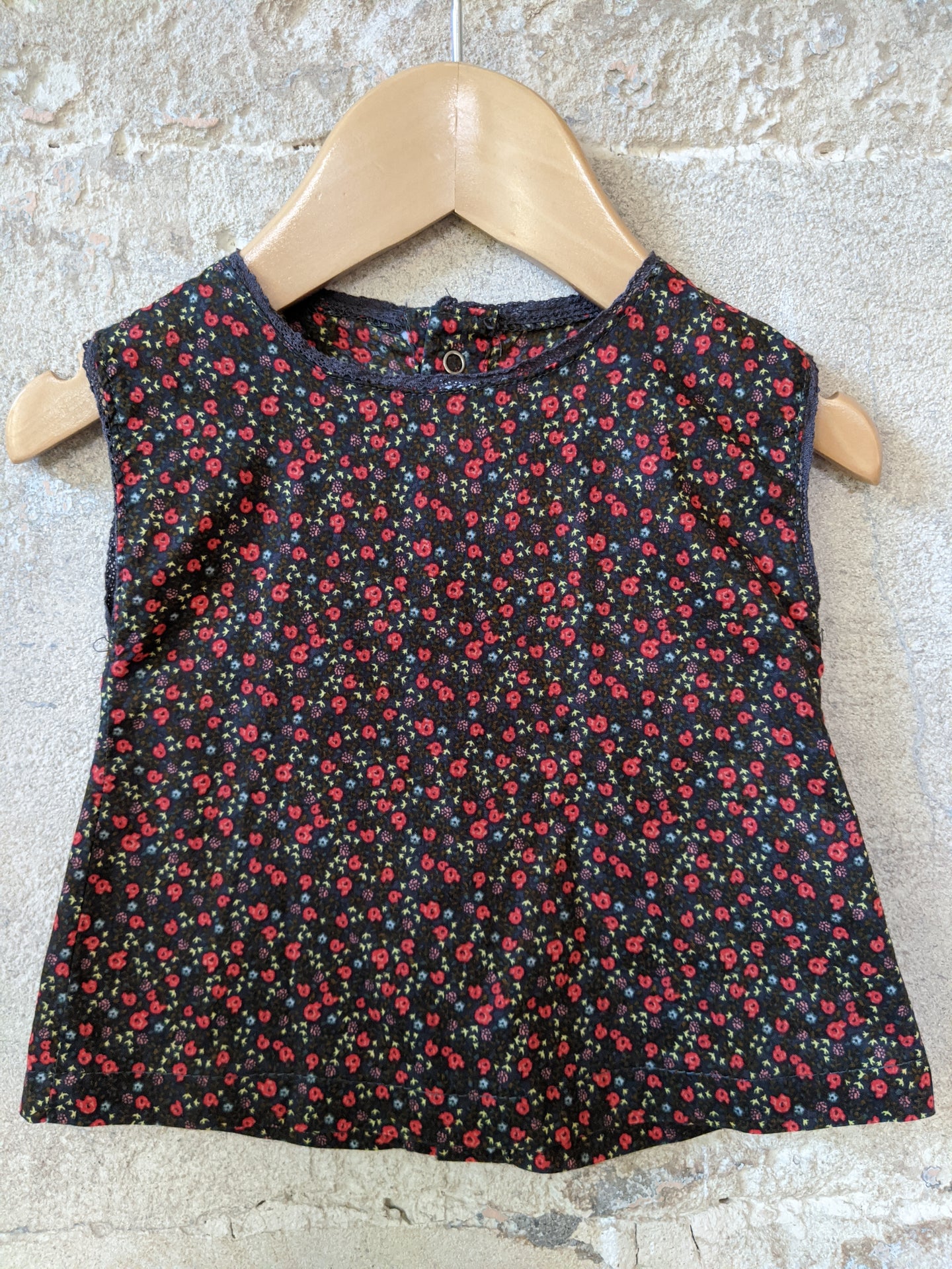 Pretty Chocolate Brown French Floral Tunic - 3 Months