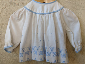 Pretty Embroidered French Antique Cotton Tunic - 3 Months