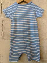 Load image into Gallery viewer, Sky Blue Breton Style Romper - 12 Months

