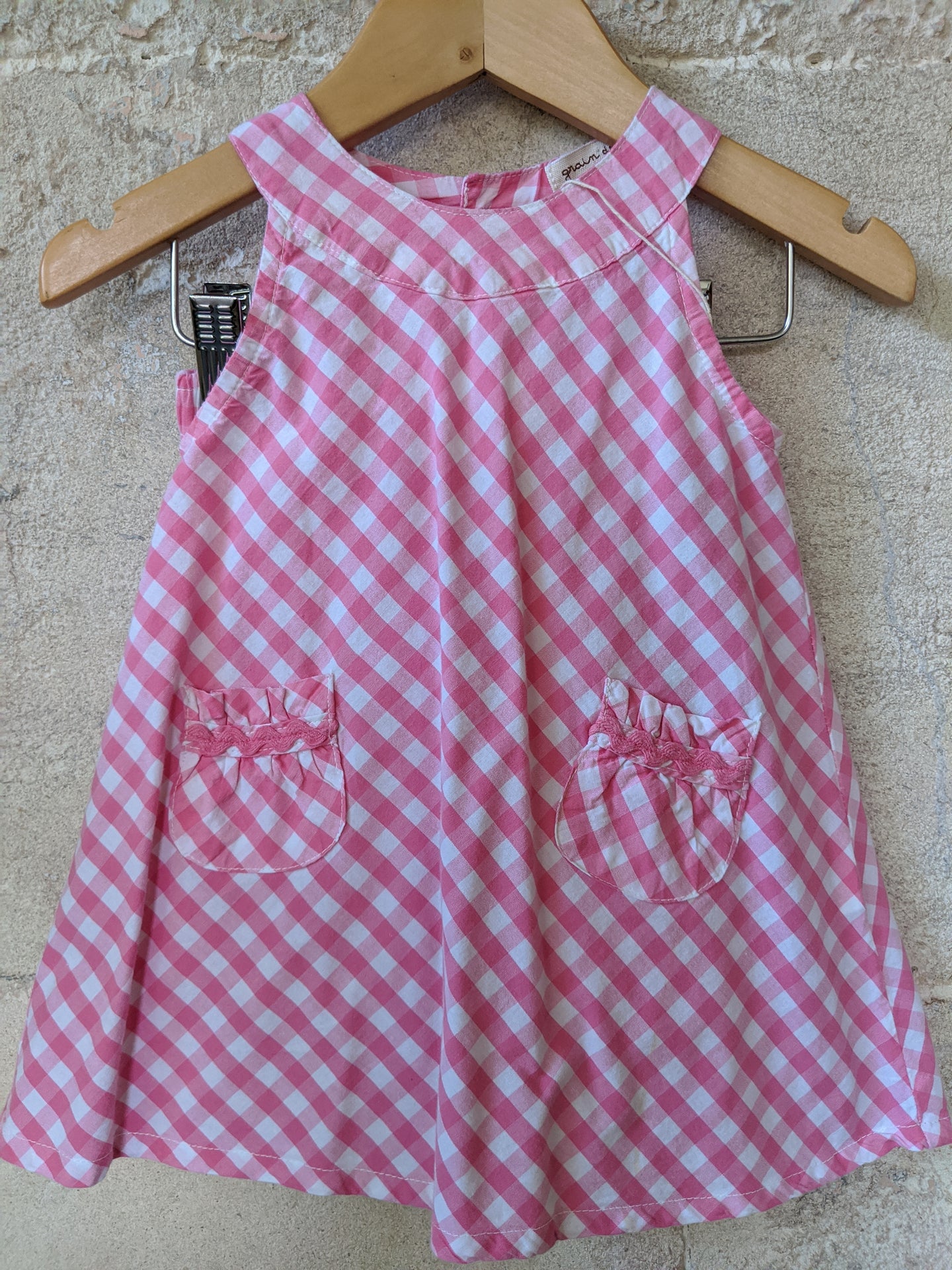 Grain de Blé Pink Checked Summer Dress & Matching Bloomers 6 - Months