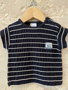 Soft Cotton Navy T Shirt with Striped White Piping 3 Months