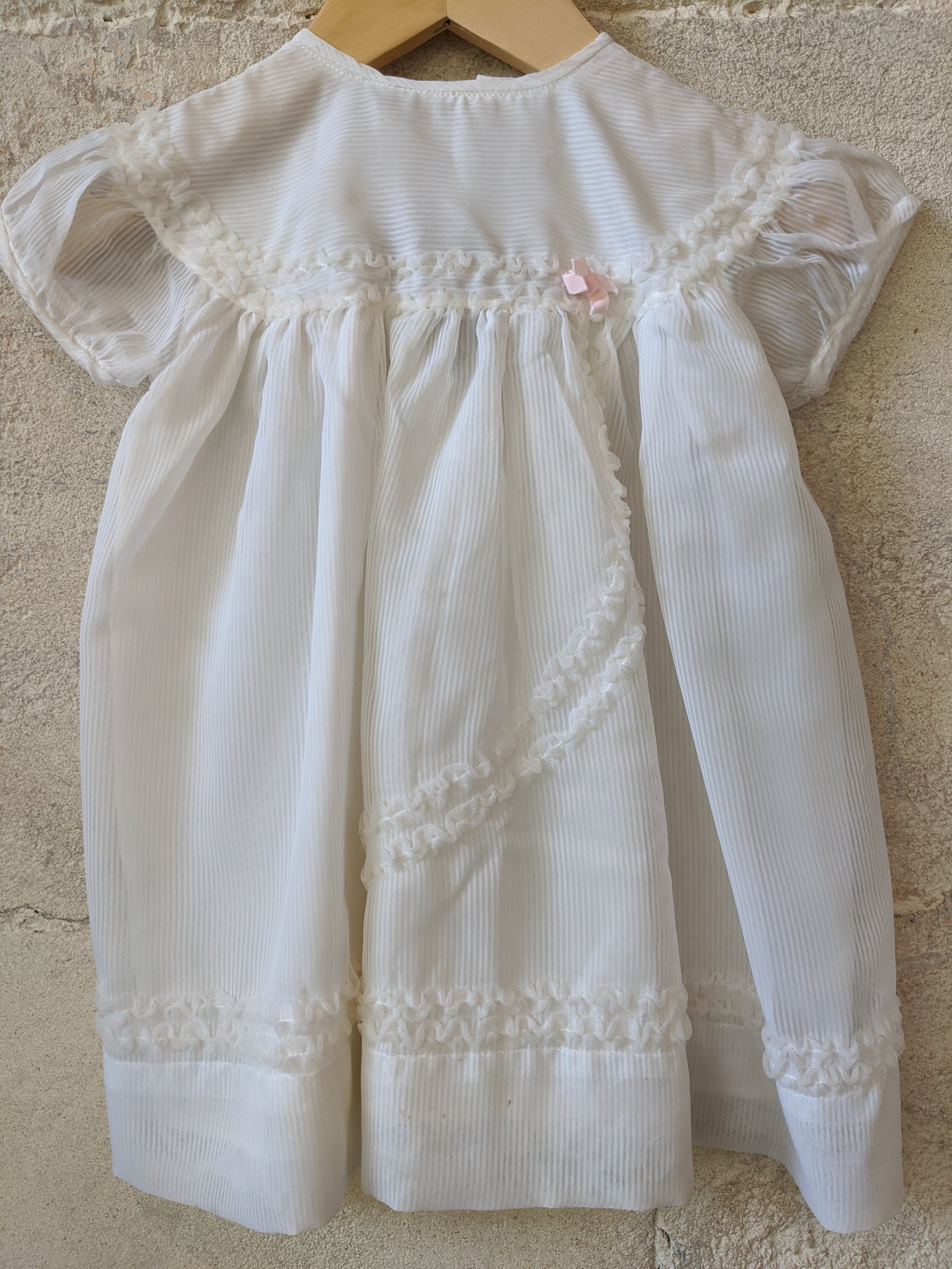 Vintage Ruffle Trim Layered Terylene White Dress - 6 Months