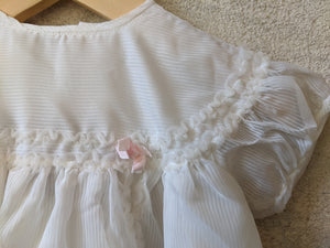 Vintage Ruffle Trim Layered Terylene White Dress - 6 Months