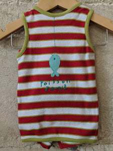 Bright Red Summer Striped Poisson Outfit - 3 Months