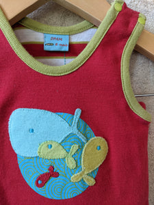 Bright Red Summer Striped Poisson Outfit - 3 Months
