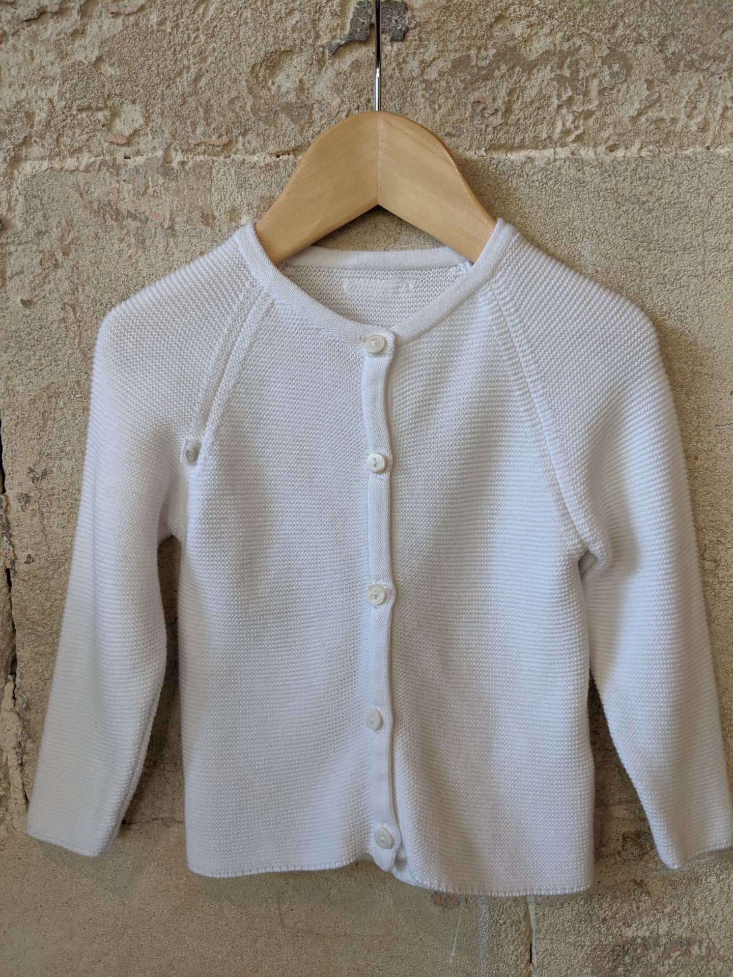 Smart, Stylish, White Cotton Cardigan - 6 Months