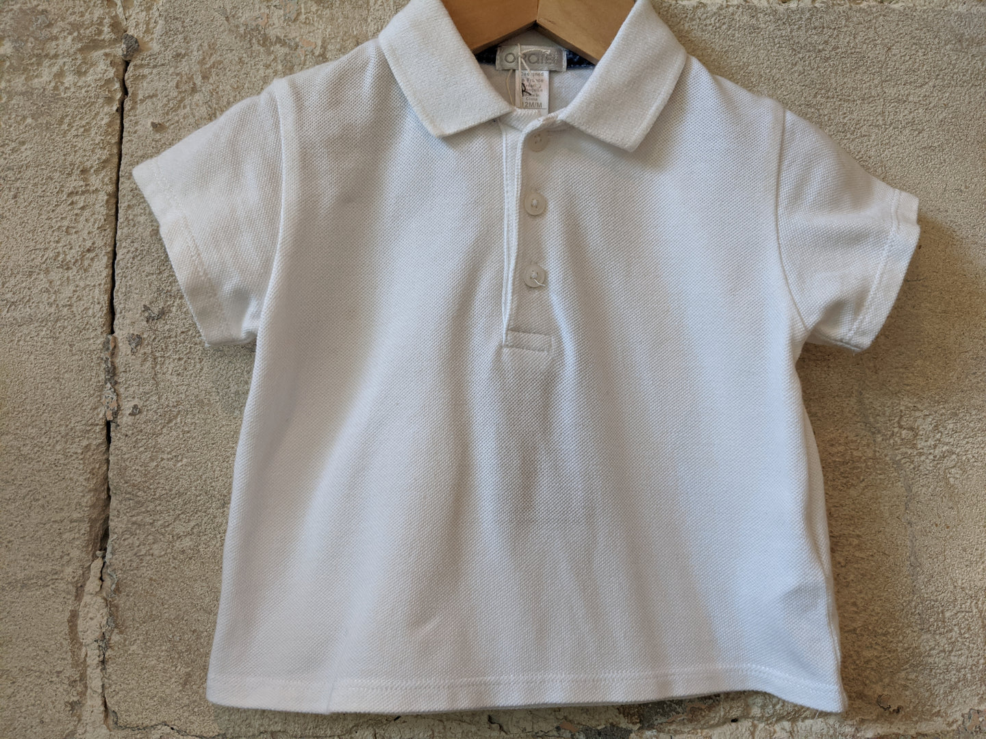 White Cotton Polo Shirt - 12 Months