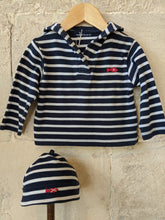Load image into Gallery viewer, Designer Weekend à la Mer Breton Striped Smock with Matching Hat - 12 Months
