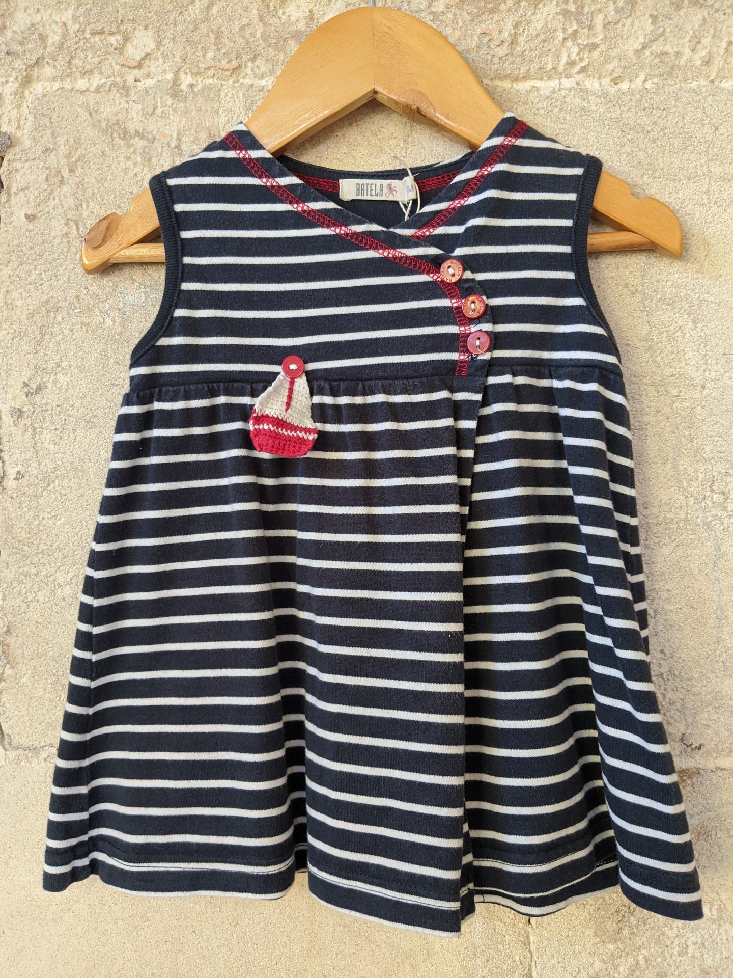 Navy Soft Cotton French Striped Tunic 18 Months