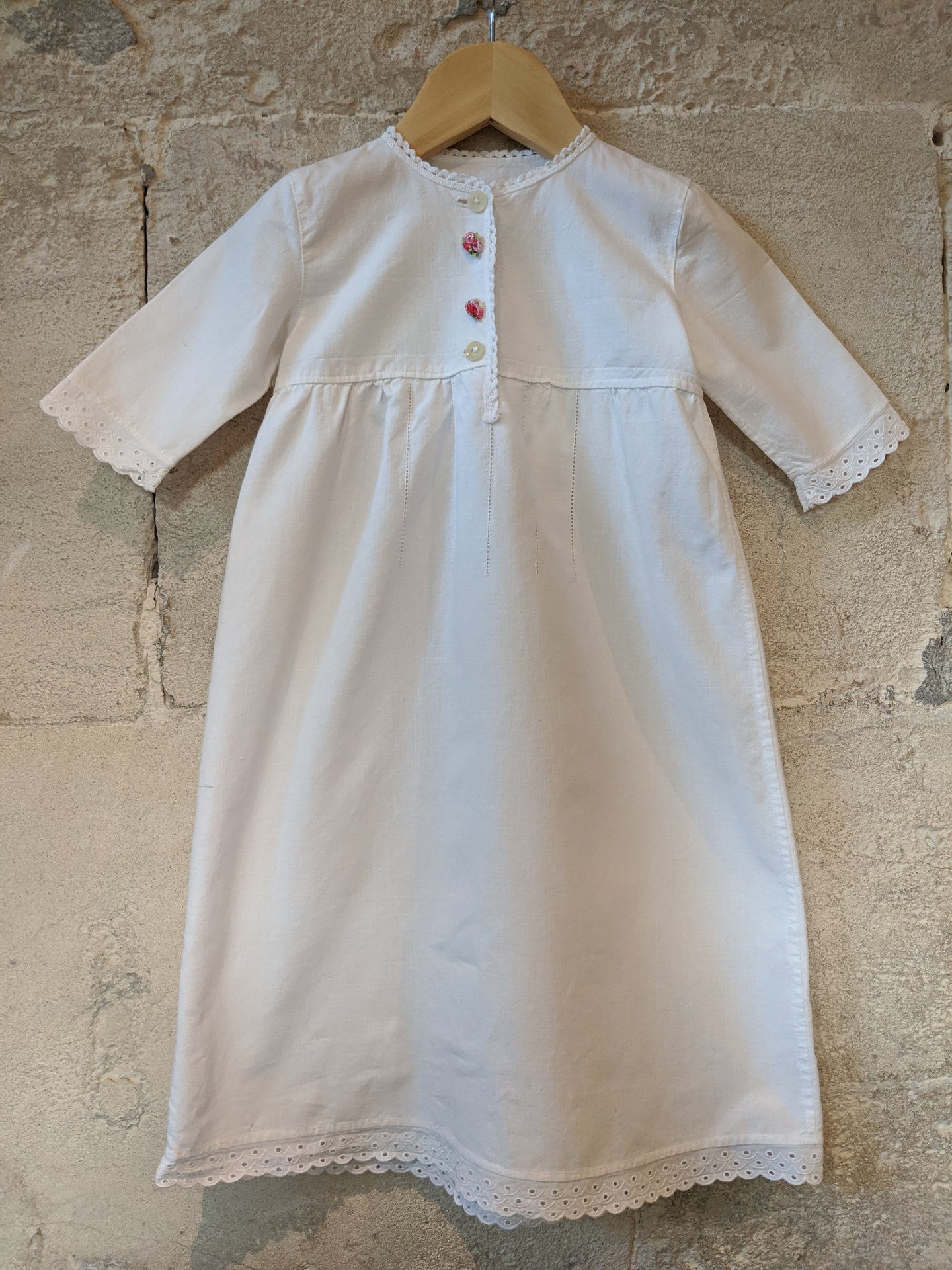 Stunning Antique Cotton Gown with Lace Trim 18 Months