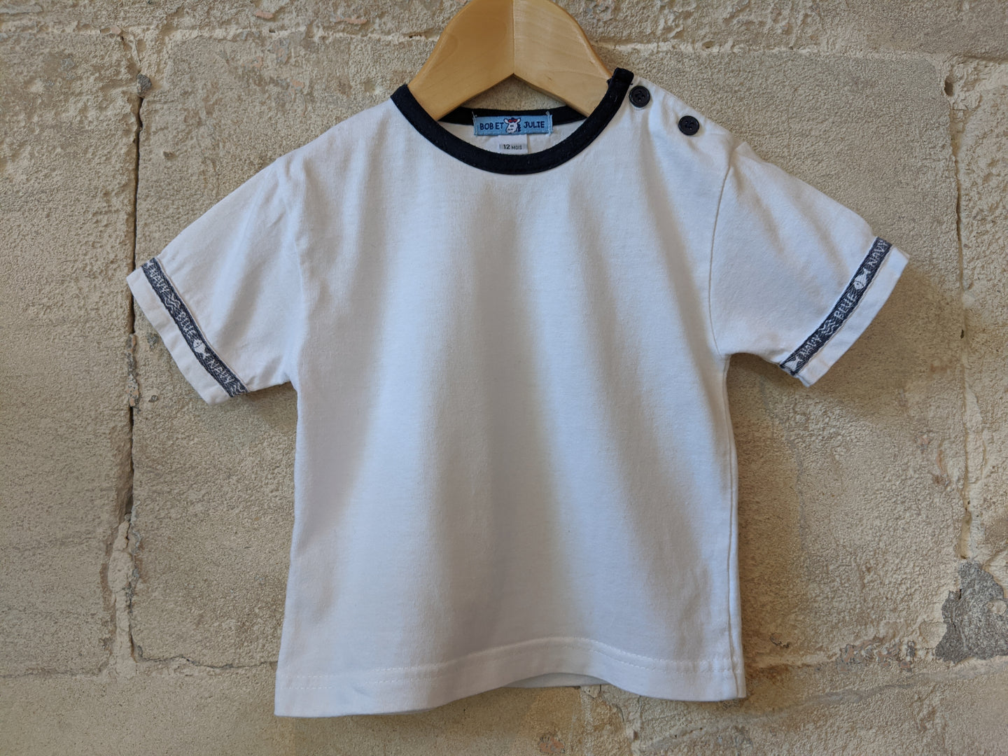 Classic White T with Navy Buttons 12 Months