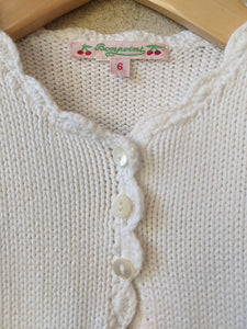 Bonpoint White Cotton Knit Cardigan - 6 Months