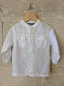 Gorgeous White Linen Grandad Collar Shirt - 12 Months