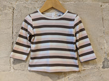 Load image into Gallery viewer, Wide Striped Dusky Pink &amp; Brown French Top - 12 Months
