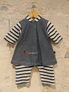 Fabulous Snuggly Breton Striped Romper-Dress in One - 6 Months