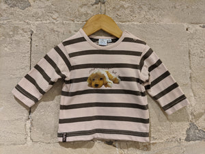 Cute Chocolate & Pastel Pink Striped Dog Top - 6 Months