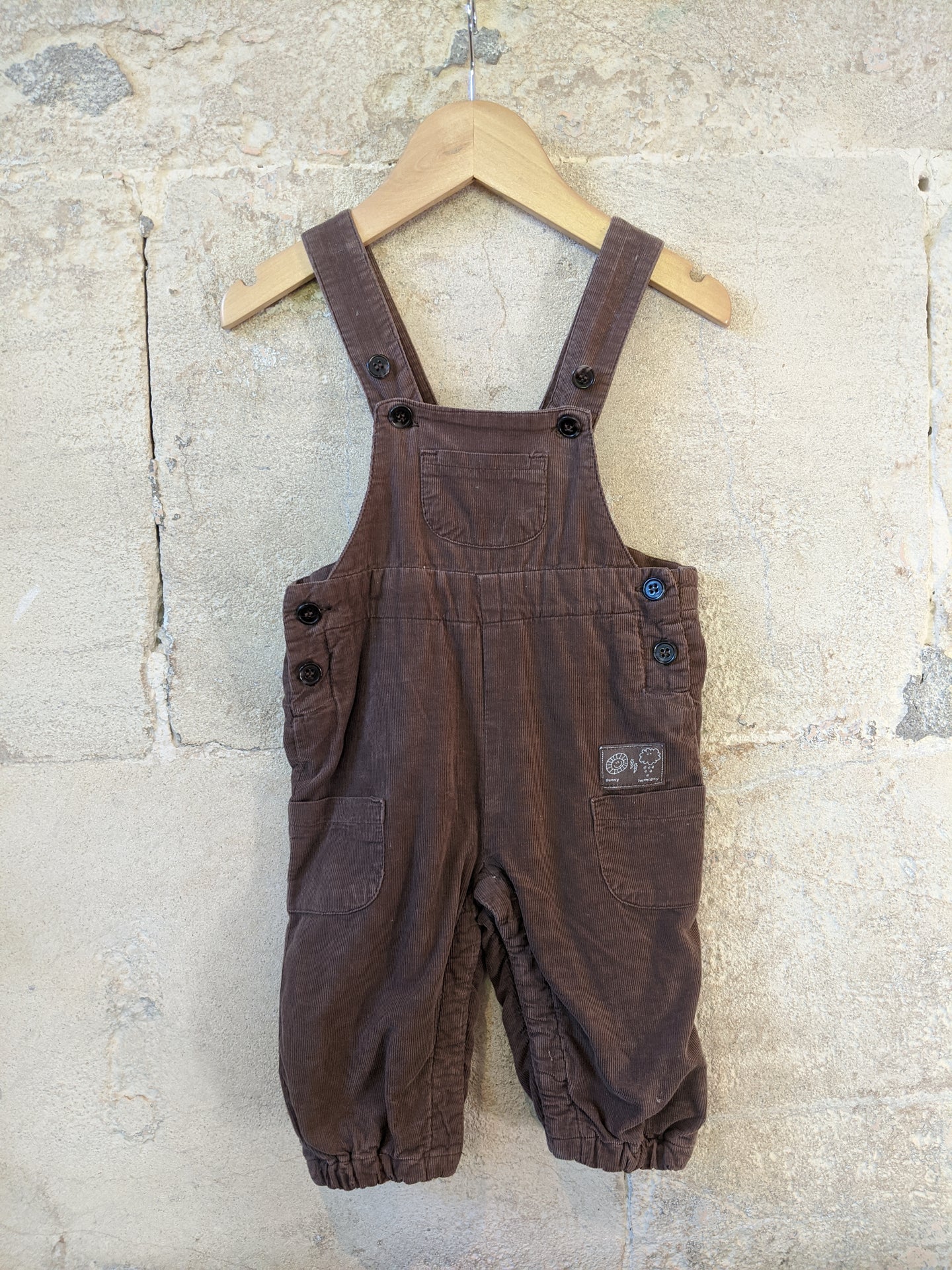 Soft Cotton Lined Taupe Fine Corduroy Dungarees - 9 Months