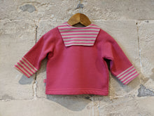 Load image into Gallery viewer, Fleecy Soft Pink Jacket with Candy Striped Nautical Collar - 12 Months
