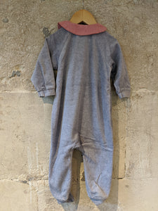Beautiful Gingham Bear Soft French Grey Vintage Sleepsuit - 12 Months