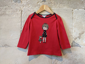 Bright Red Cute Girl & Dolly Top - 2 Years