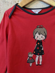 Bright Red Cute Girl & Dolly Top - 2 Years