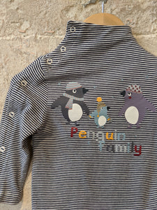 Amazing French Striped Penguin Crew Neck - 12 Months