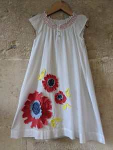 Mini Boden A-Line White Flower Dress Poppy Smocking 4-5 Years