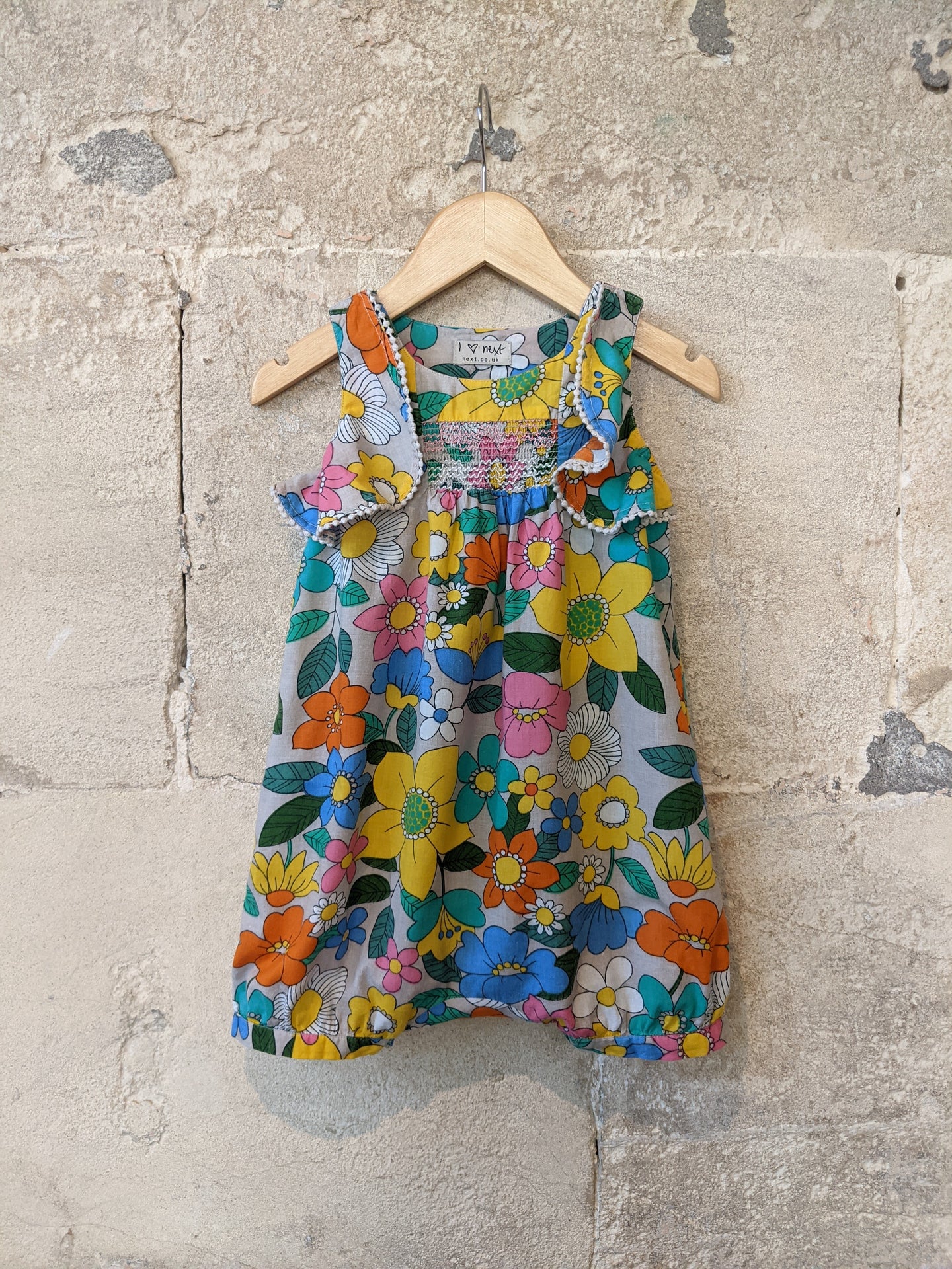 Colourful Flower Romper with Ruffle Trim - 9 Months
