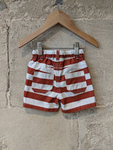 Load image into Gallery viewer, Pomette Taupe Stripe Utility Cotton Shorts - 12 Months
