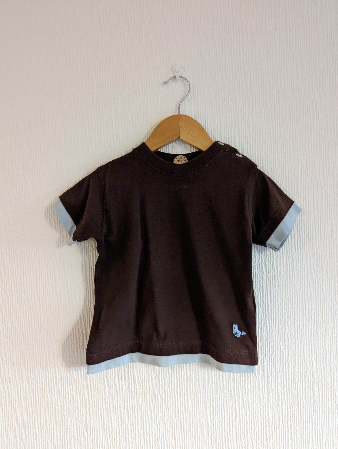 Chocolate Brown & Sky Blue T Shirt - 2 Years