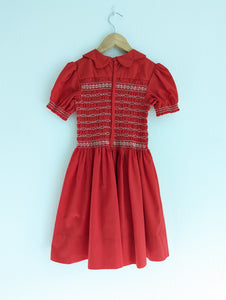 Wonderful Handmade Red Smocked Dress - 6 Years