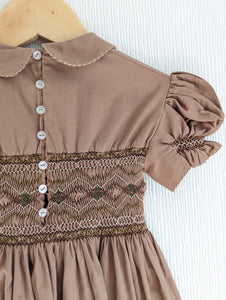 Amazing Warm Brown 1960s Handmade Smocked Dress - 18 Months