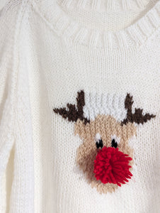 Hand Knitted Rudolf Jumper - 8 Years