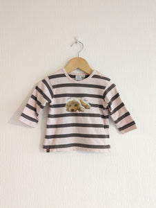 Pink & Chocolate Striped Puppy Top - 6 Months