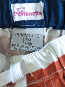 Pomette Taupe Stripe Utility Cotton Shorts - 12 Months