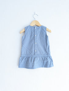 French Dusky Blue Pinafore Dress - 12 Months