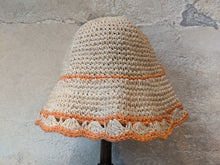 Load image into Gallery viewer, Retro Handmade secondhand kid&#39;s straw summer hat orange flower
