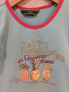 Preloved French Designer Brand Oilily TShirt Party Pineapples Green 3-4 years