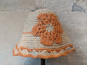 Secondhand straw hat orange flower girls 4-6 Years Handmade Paper