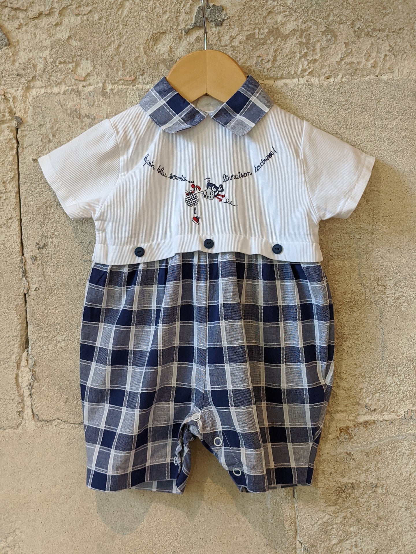 Fabulous French Vintage Stalk Romper - 3 Months